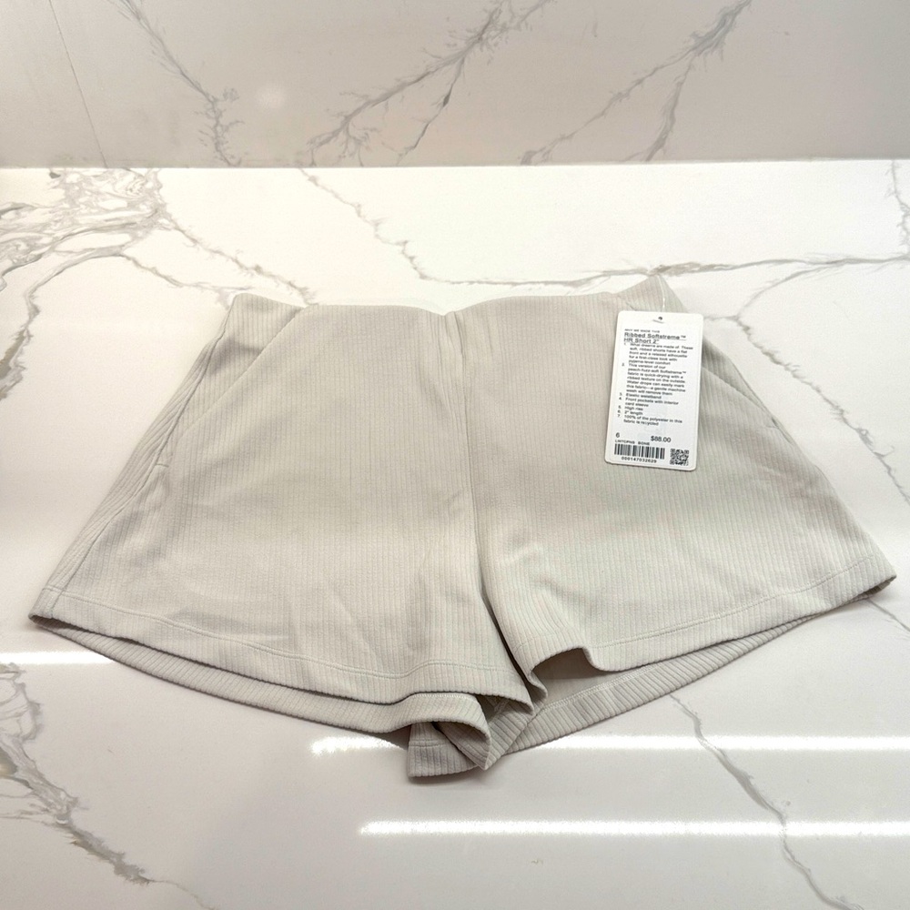 Lululemon Athletic Ribbed Softstreme HR Short 2” Shorts, Bone